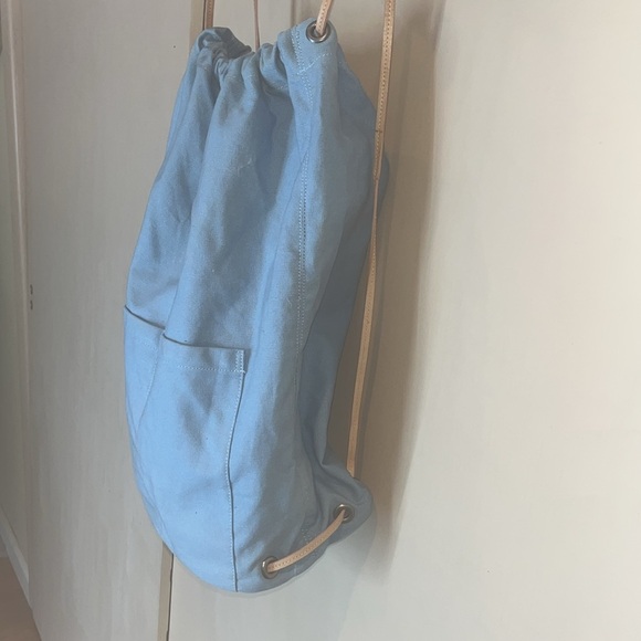 J. Crew Light Blue Cotton canvas & leather straps backpack / Bag preowned - Picture 7 of 7